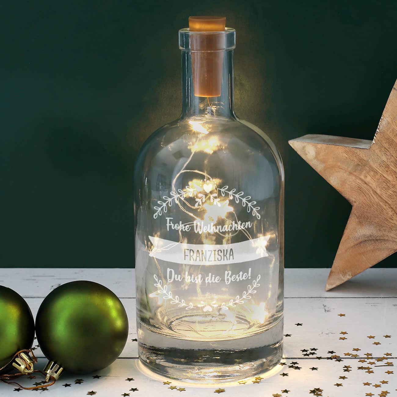 Beleuchtete Flasche mit Gravur
