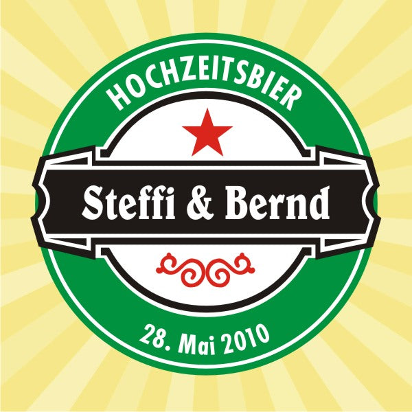Hochzeitsbier Aufkleber mit Namen und Datum