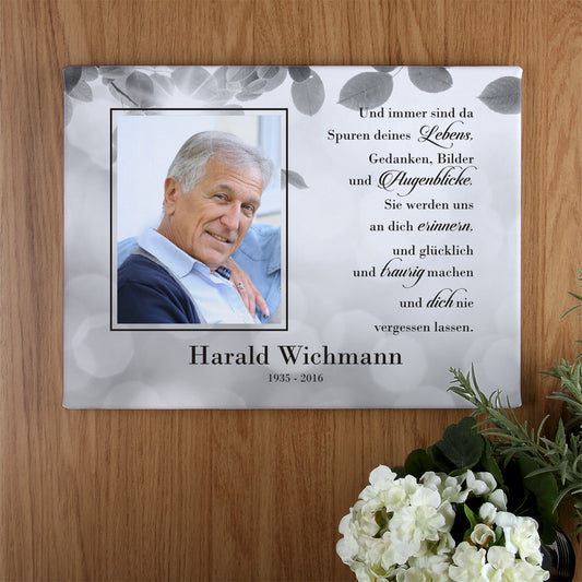 Gedenk-Leinwand mit Foto - Spuren deines Lebens