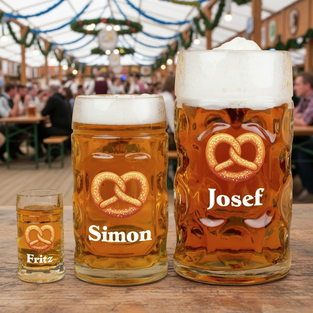 Bierseidel personalisiert mit Name und Brezel Motiv in 3 Größen –