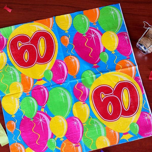 bunt bedruckte Servietten zum 60. Geburtstag
