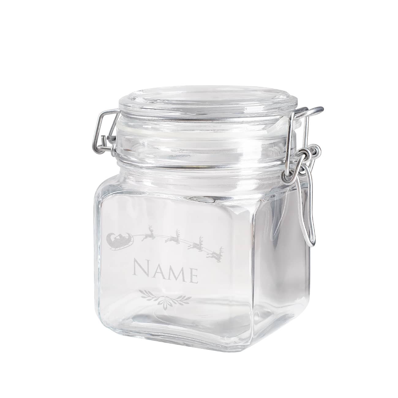 Gravierte Glasdose zu Weihnachten mit Ihrem Wunschname