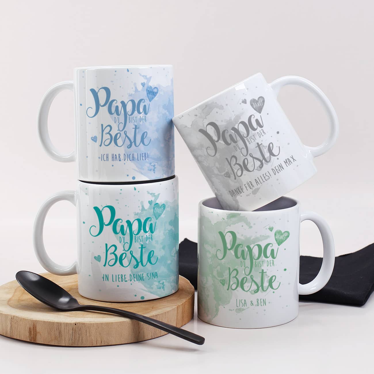 Tasse "Papa Du bist der Beste" mit Wunschtext in verschiedenen Farben