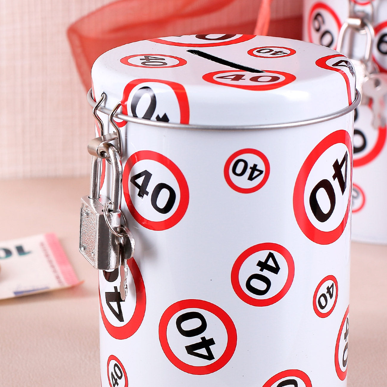 Spardose zum 40. aus Metall