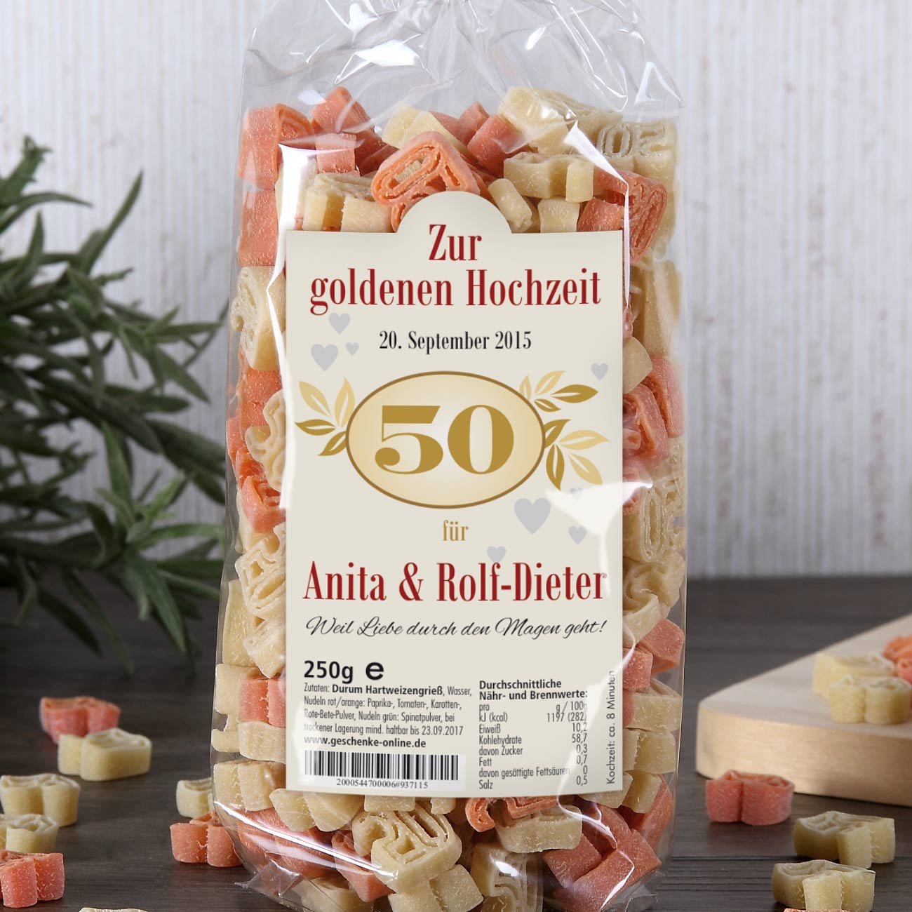 Zur goldenen Hochzeit - Nudeln mit persönlichem Etikett