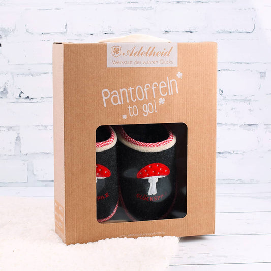 Filzpantoffel Glüeckspilz Geschenkverpackung