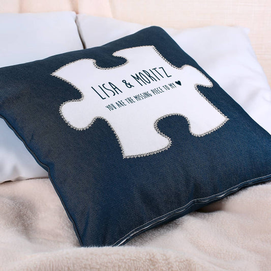 bedrucktes Jeanskissen mit Namen und Spruch