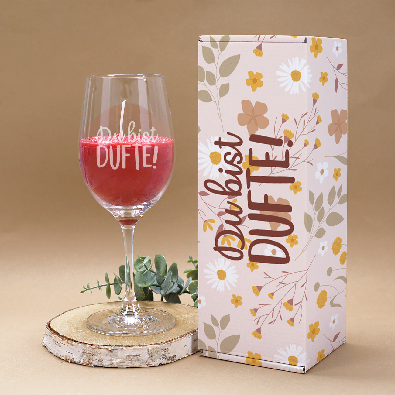 Duftkerze im Weinglas mit Geschenkverpackung –