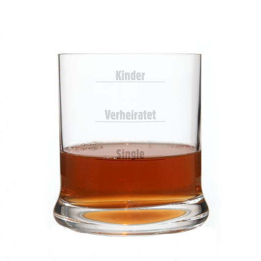 Whiskyglas mit Gravur Kinder, Verheiratet, Single