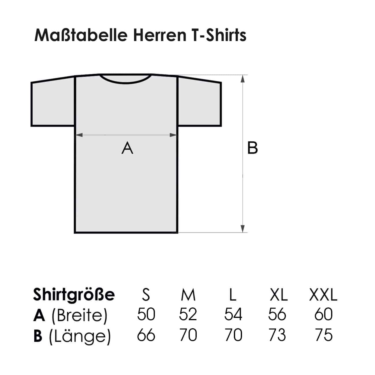 Maßtabelle für Damen T-Shirts von Größe S bis XXL