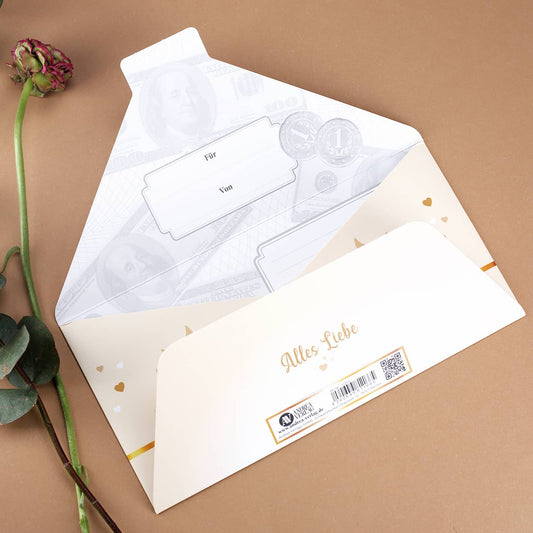 Umschlag mit Geldschlitz und Textfeld