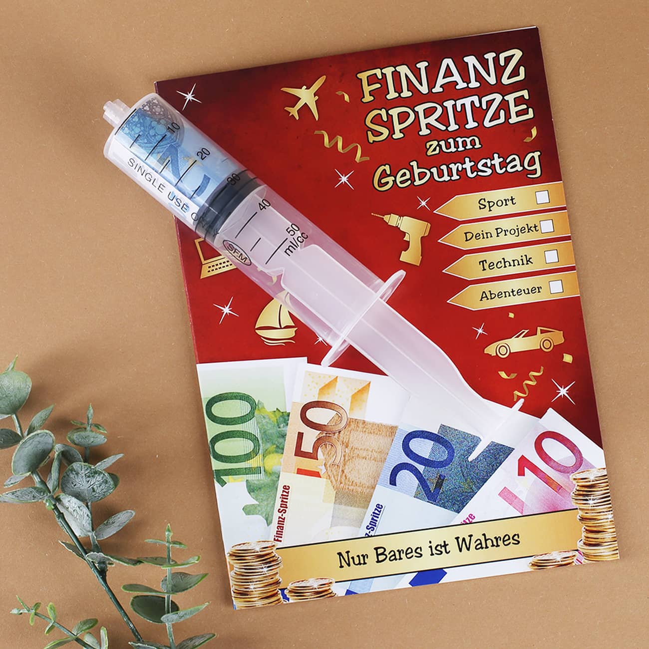 Kunststoffspritze mit Klappkarte