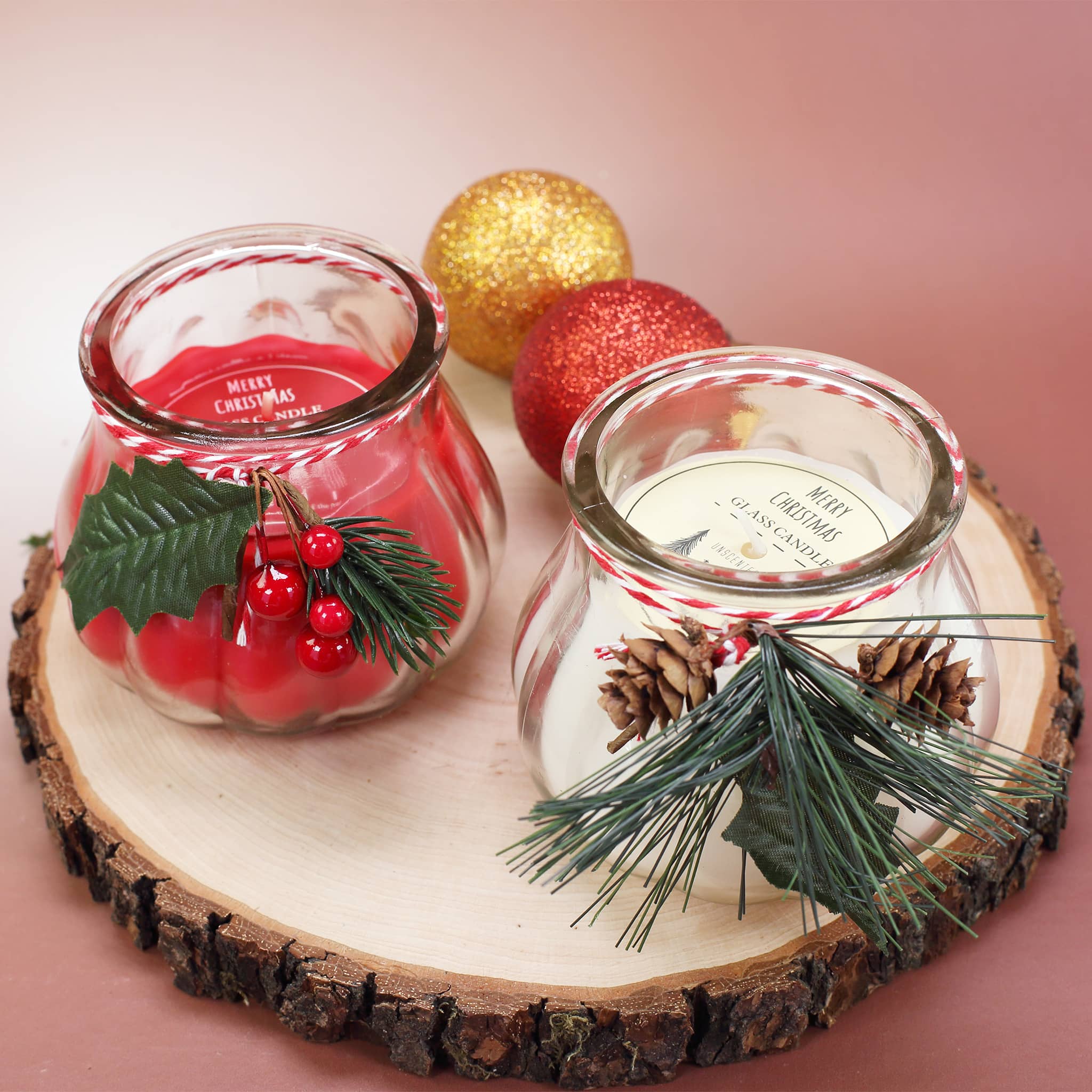 Kerze im Glas – Weihnachtsdeko mit Zweigen & Beeren –