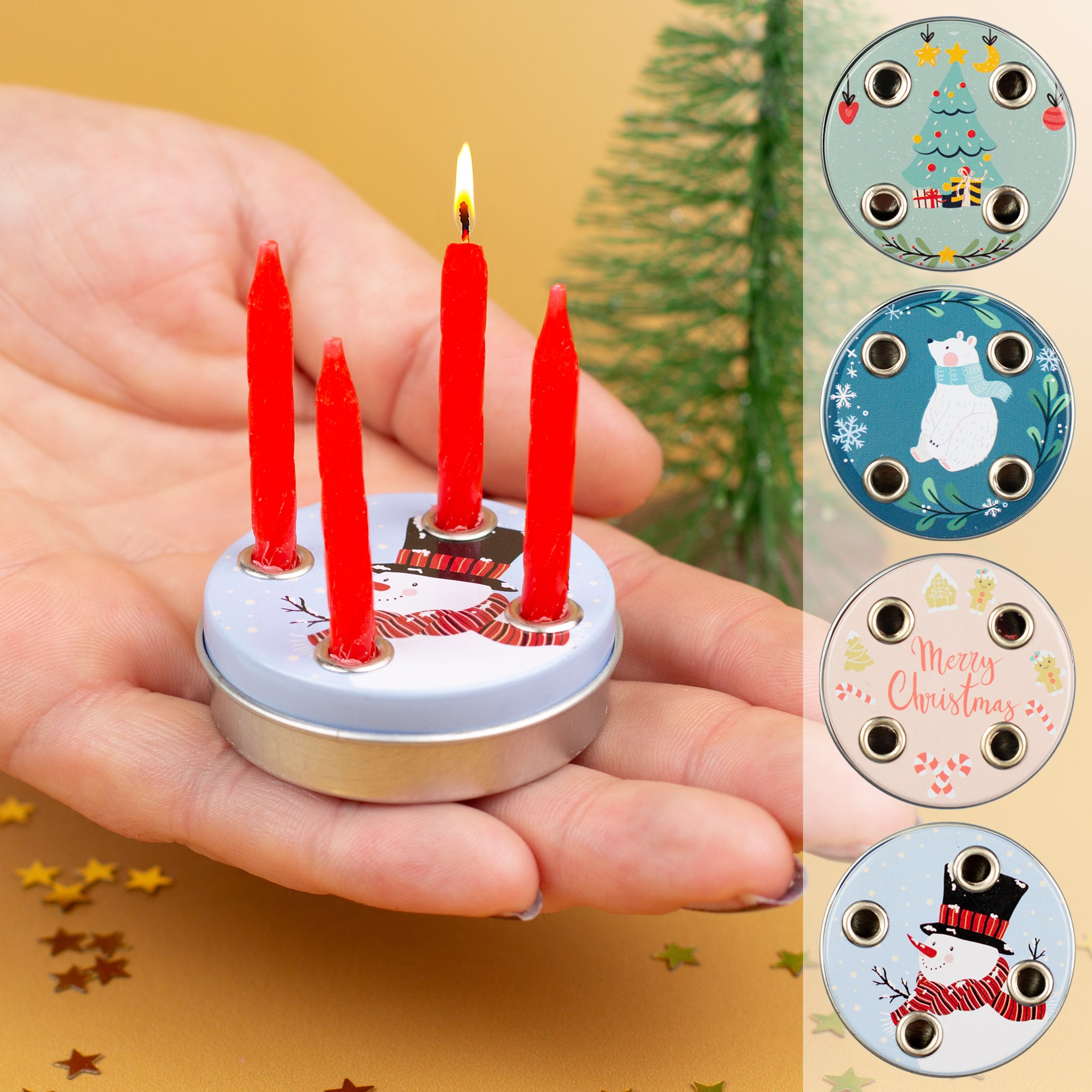 Mini Adventskranz zu Weihnachten mit verschiedenen Motiven ink. Kerzen –