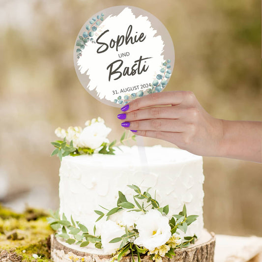 Tortentopper aus Acryl mit Eukalyptusmotiv