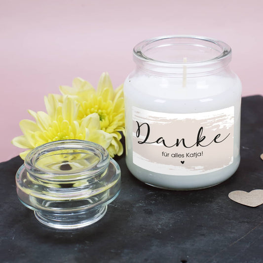 Duftkerze zum Danke sagen mit Text personalisiert