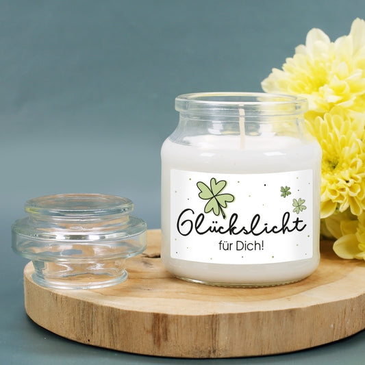 Duftkerze zum Glück wünschen mit Text personalisiert