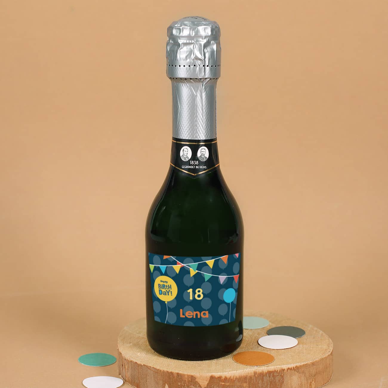 Personalisiertes Flaschen-Etikett Zum Geburtstag – 6 Stück, 10x10 Cm – Mit Namen Bedruckt, Rosafarben & Glänzend