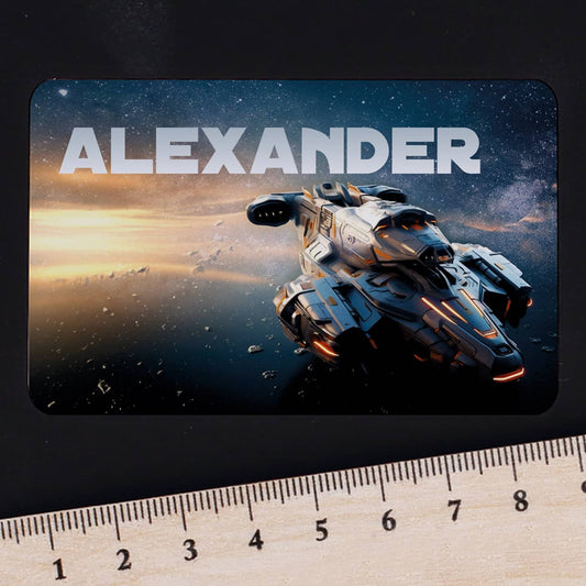 100 Namens-Etiketten mit Raumschiff im Weltall