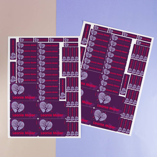 Namensetiketten mit magischem Schmetterlings-Motiv, Baum und Herz