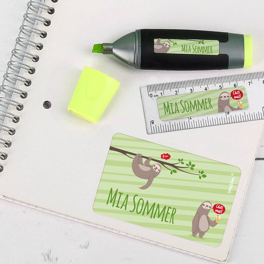 Coole Faultier - Schulaufkleber mit Name