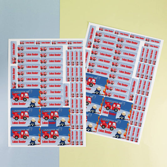 Namensaufkleber mit Feuerwehrmann