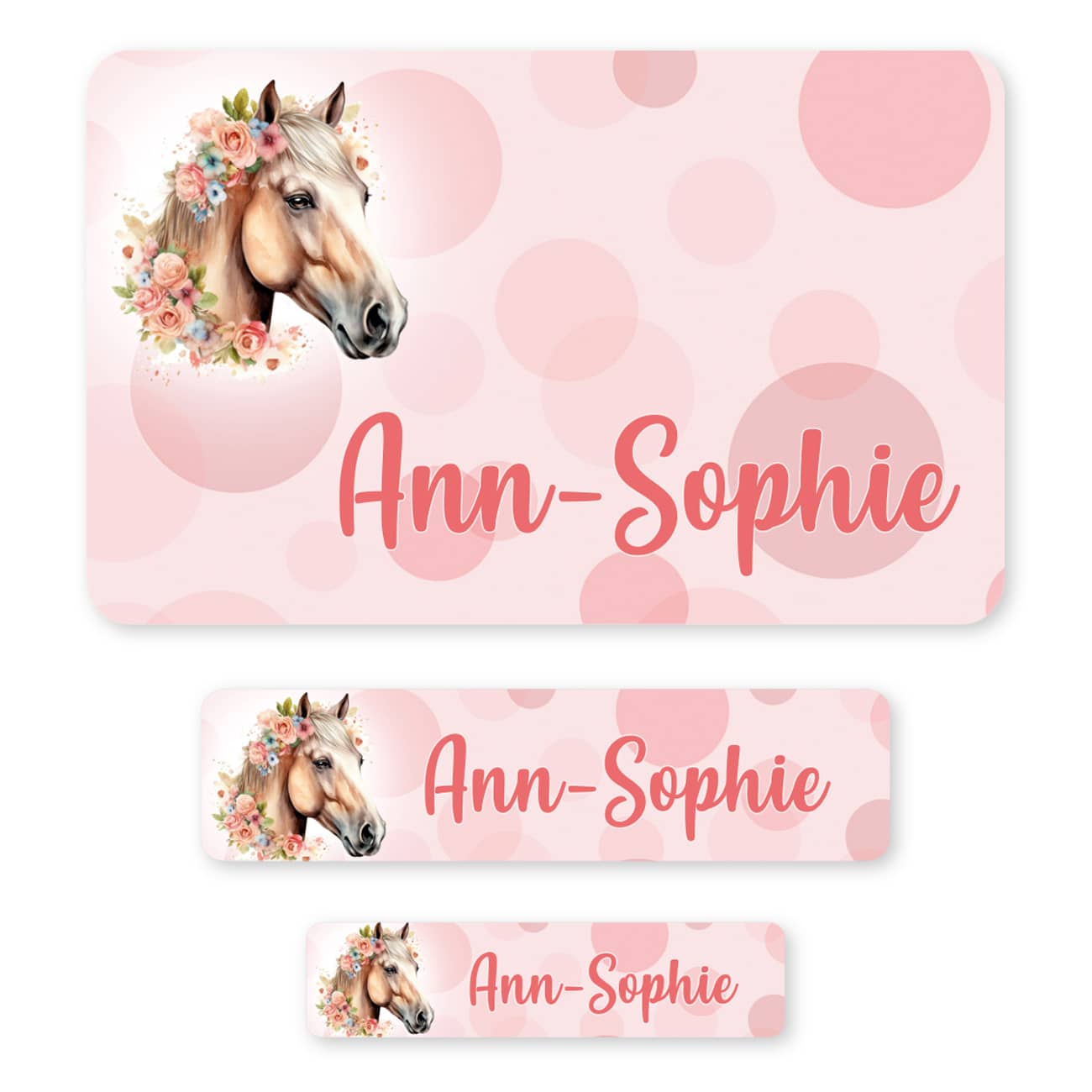 Namensaufkleber mit Pferde-Motiv und Name (100 Stück)