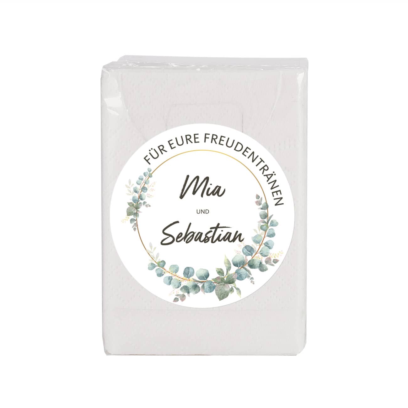 Gastgeschenk zur Hochzeit - Freudentränen-Taschentücher mit Eukalyptus-Motiv