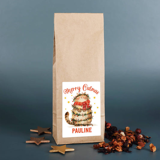 Merry Catmas - Früchtetee mit weihnachtlichem Katzenmotiv und Name