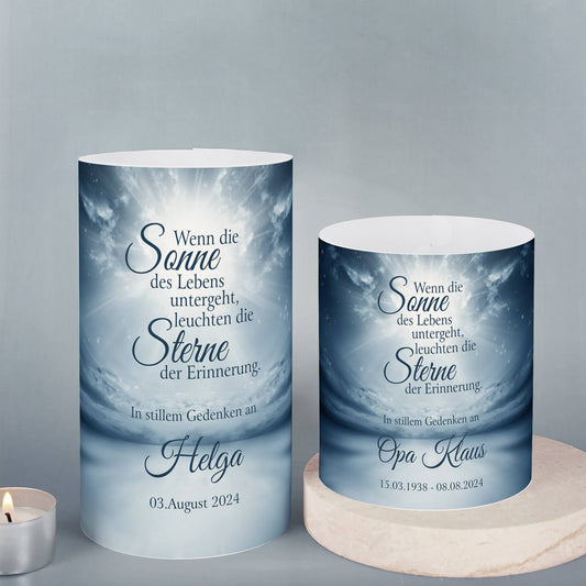 Lichthülle - Sonne des Lebens - als Tischdeko zur Trauerfeier