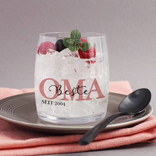 Trinkglas für die beste Oma mit Jahreszahl
