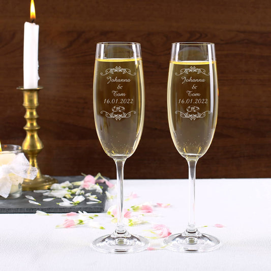 2 Sektgläser zur Hochzeit mit Gravur