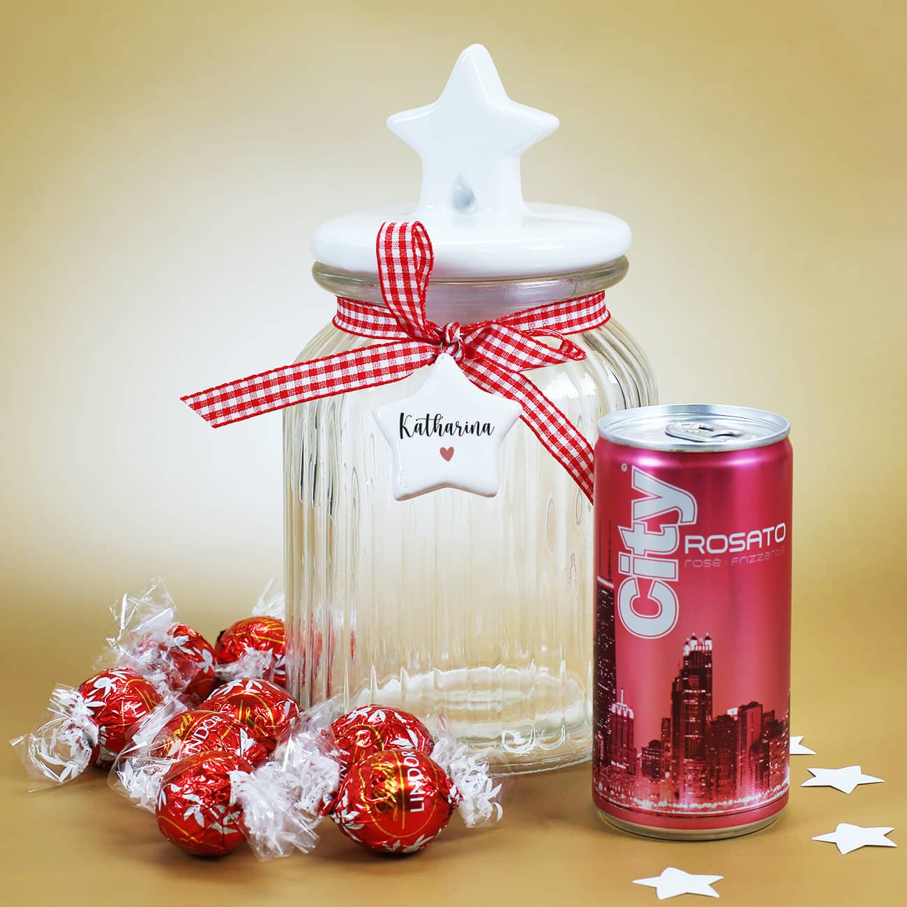 Gefüllte Glasdose als Geschenkset für Frauen