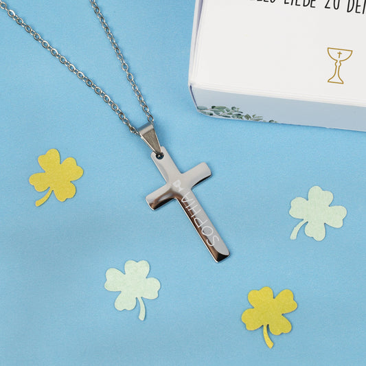 Halskette mit graviertem Kreuz zu Kommunion, Konfirmation, Taufe