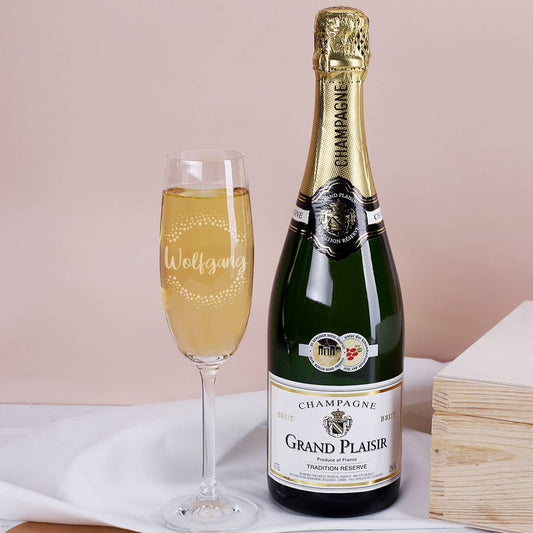 Graviertes Sektglas & eine Flasche Champagner
