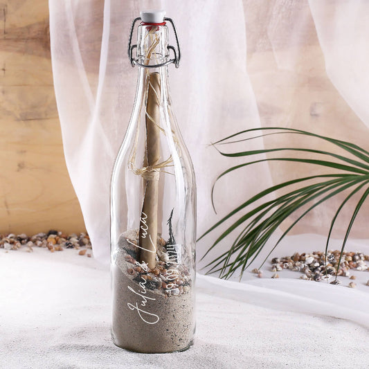 Flaschenpost mit Ihrem Wunschnamen und Datum graviert