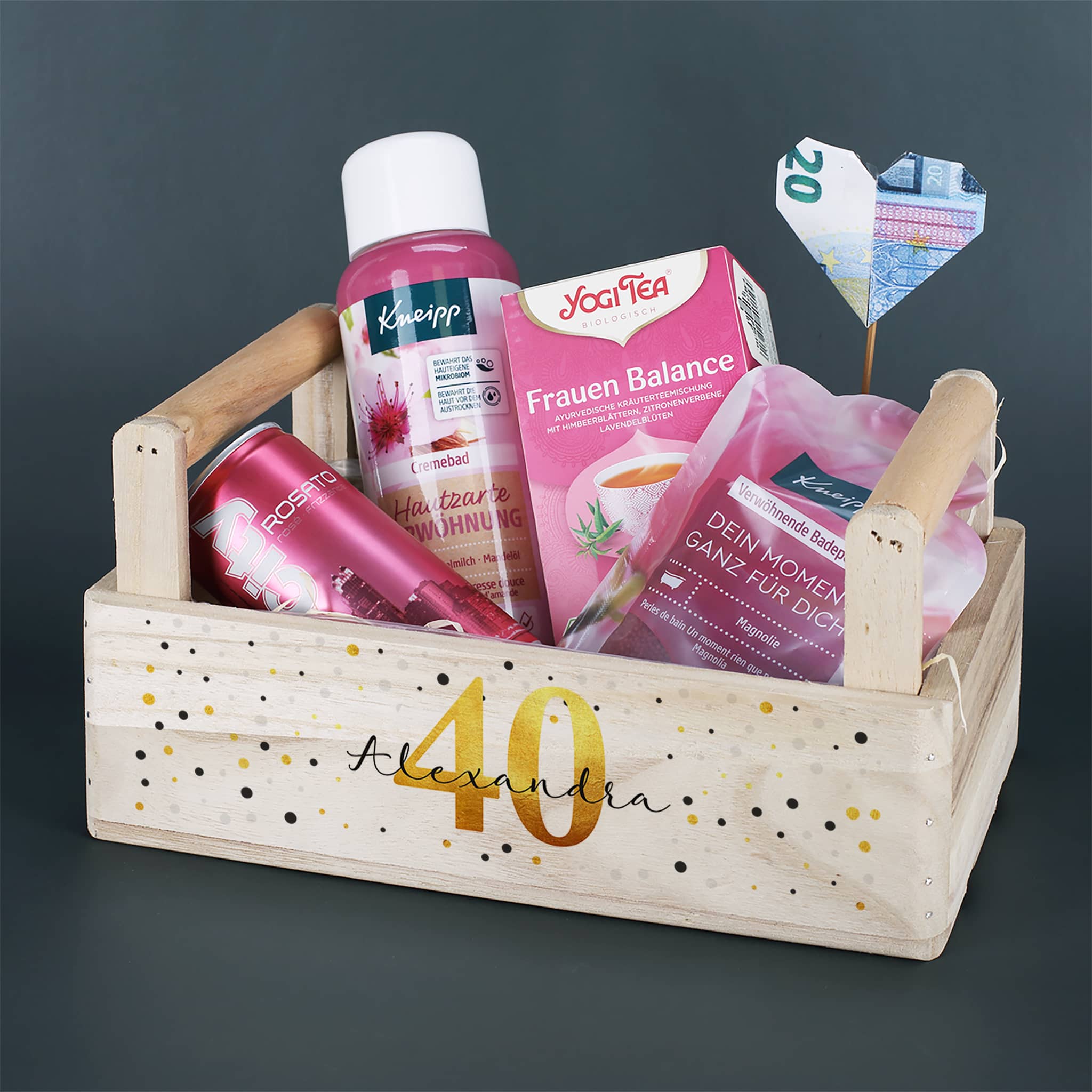 Gefüllter Geschenkkorb für Frauen zum Geburtstag – Mit Badezusätzen, Secco & Tee –