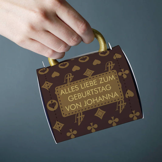 braune Designer-Tassentasche mit Name personalisiert