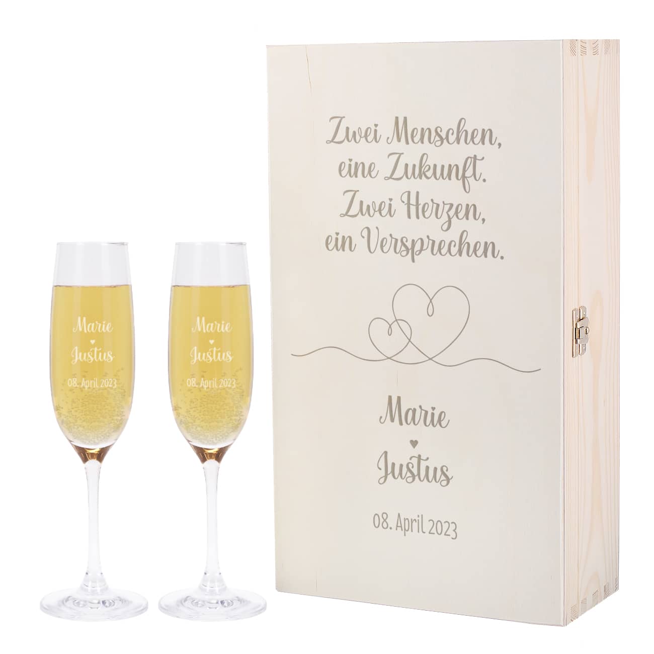 Geschenkset personalisiert mit Namen und Datum der Hochzeit