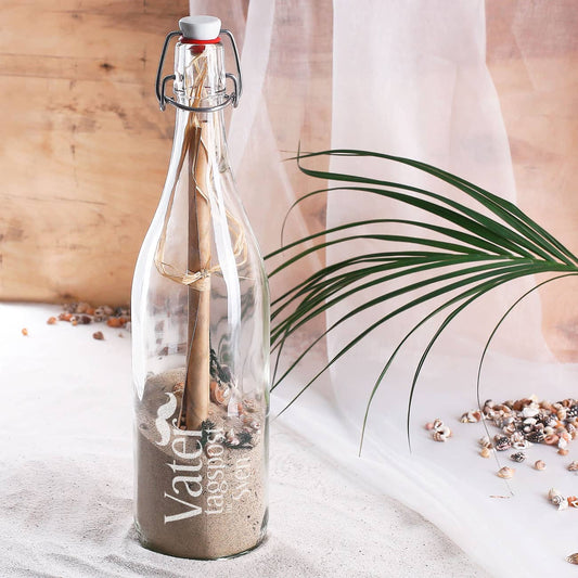 Bügelflasche mit Gravur und Inhalt