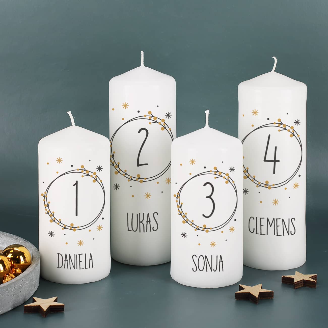 Kerzen für den Adventskranz mit Wunschtexten –