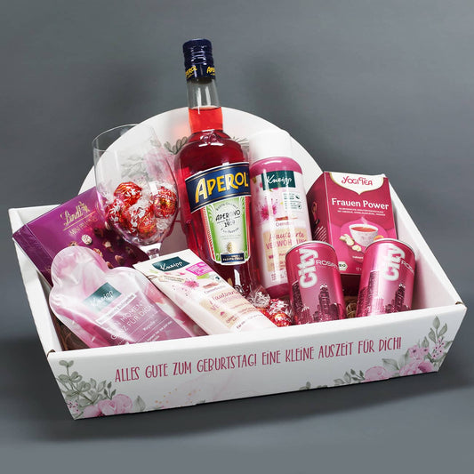 Präsentkorb mit Text & Name personalisiert - wahlweise Weinglas mit oder ohne Gravur