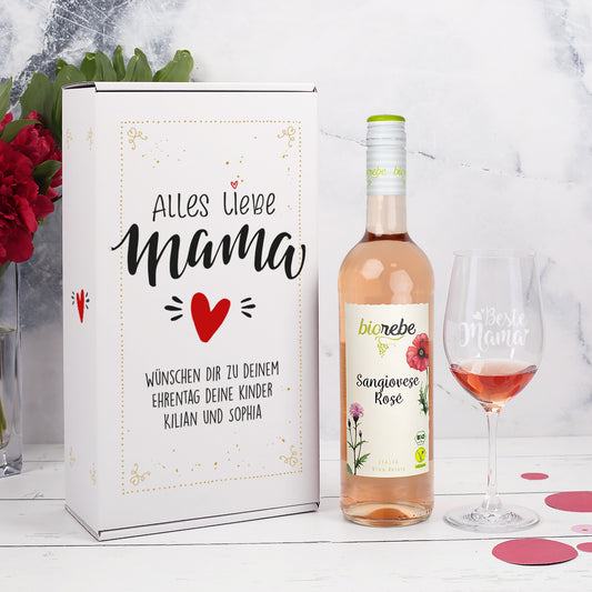 Biorebe Wein Geschenkset zum Muttertag mit Weinglas in Geschenkbox | Geschenk für Mama