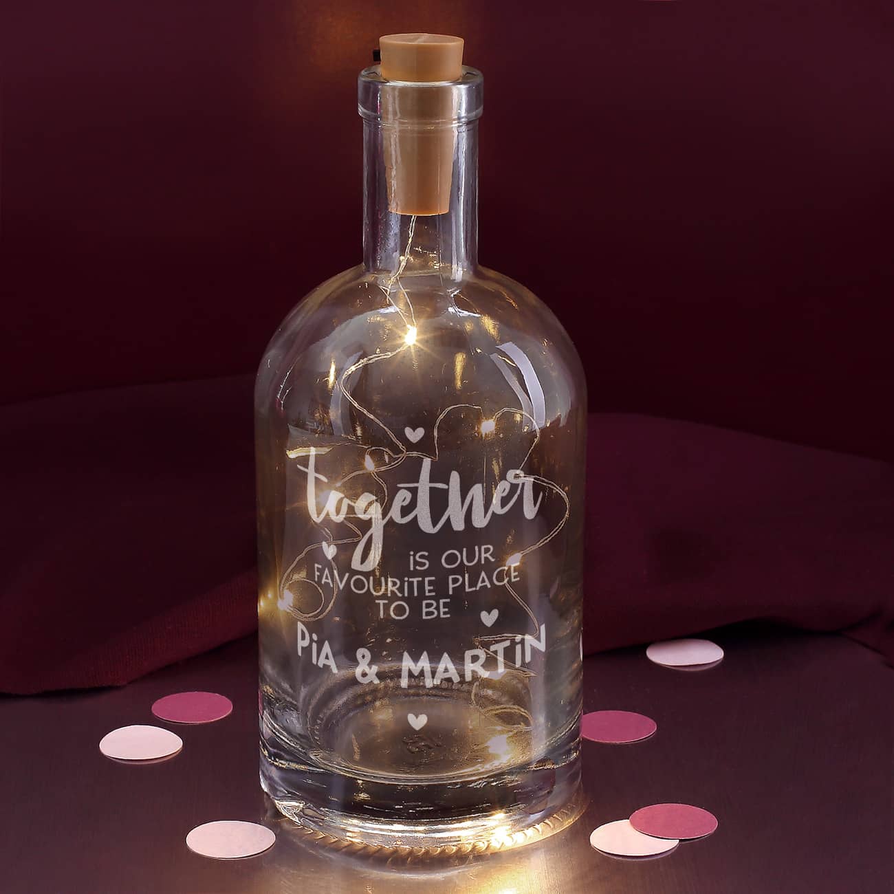 LED-Flasche „Sternenkind“ | 29 Cm Hoch, Graues Motiv, Mit Lichterkette & Hologramm-Effekt | Für Deko & Gedenken