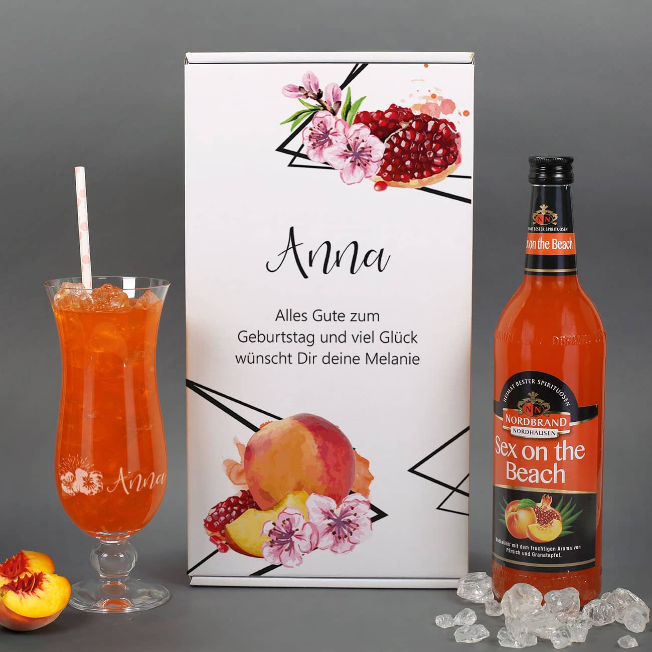 Geschenk-Set mit Nordhäuser Likör und einem graviertem Glas in persönlicher Verpackung –