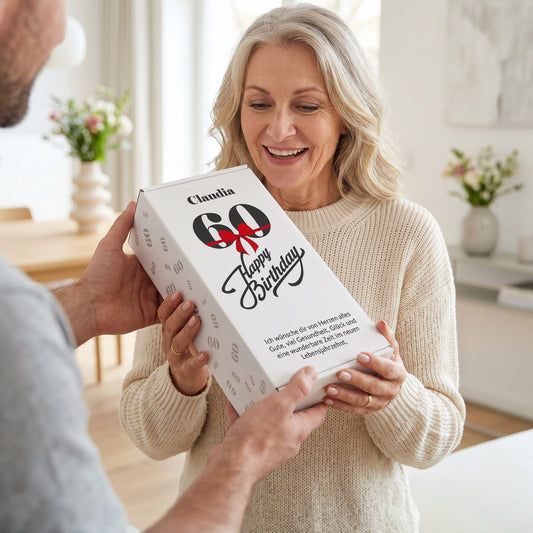 Bedruckte Geschenkverpackung mit Wunschname und Wunschtext zum 60. Geburtstag