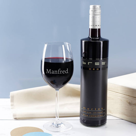 Graviertes Weinglas von Leonardo und Weinflasche nach Wahl