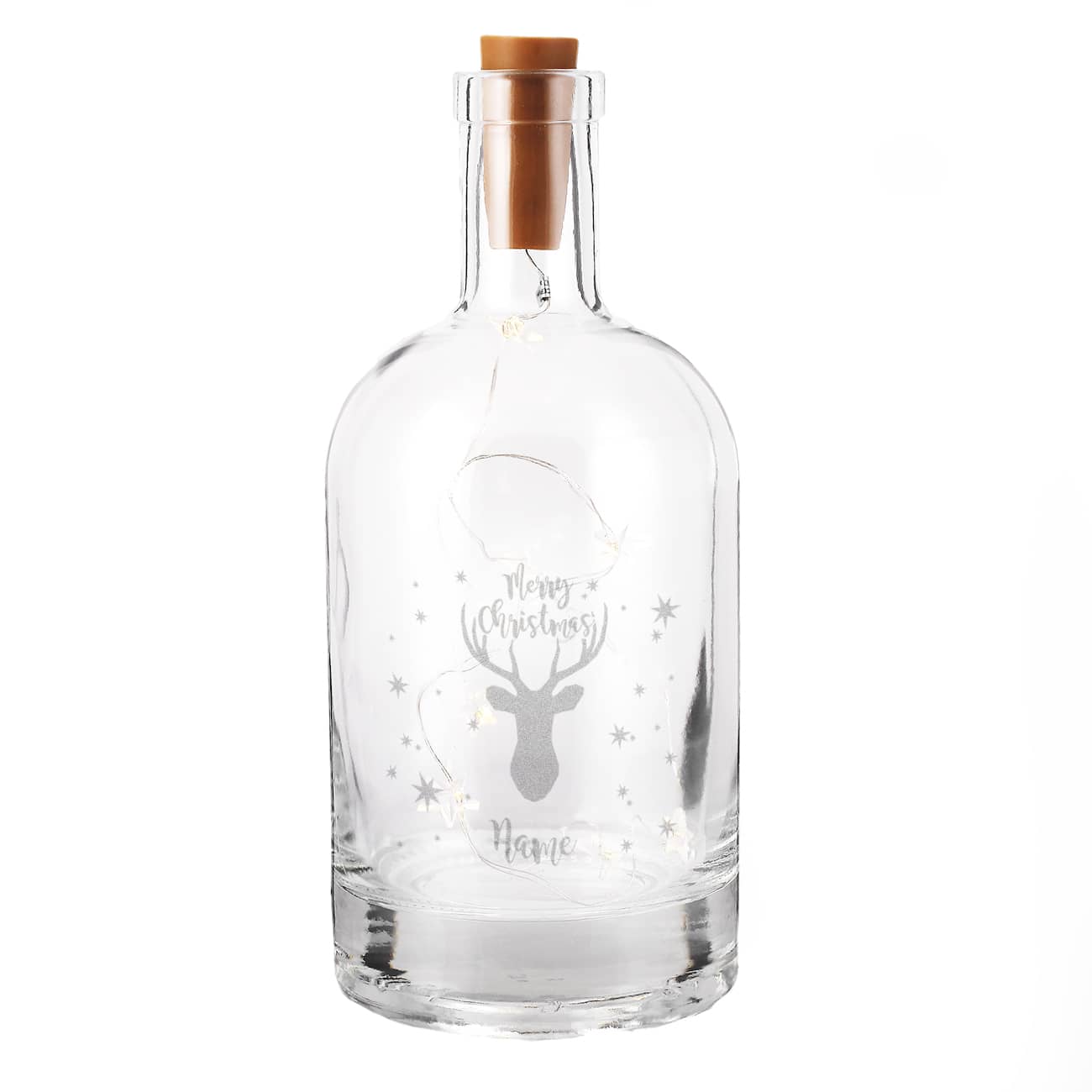 Karaffe mit Lichterkette und Namensgravur zu Weihnachten