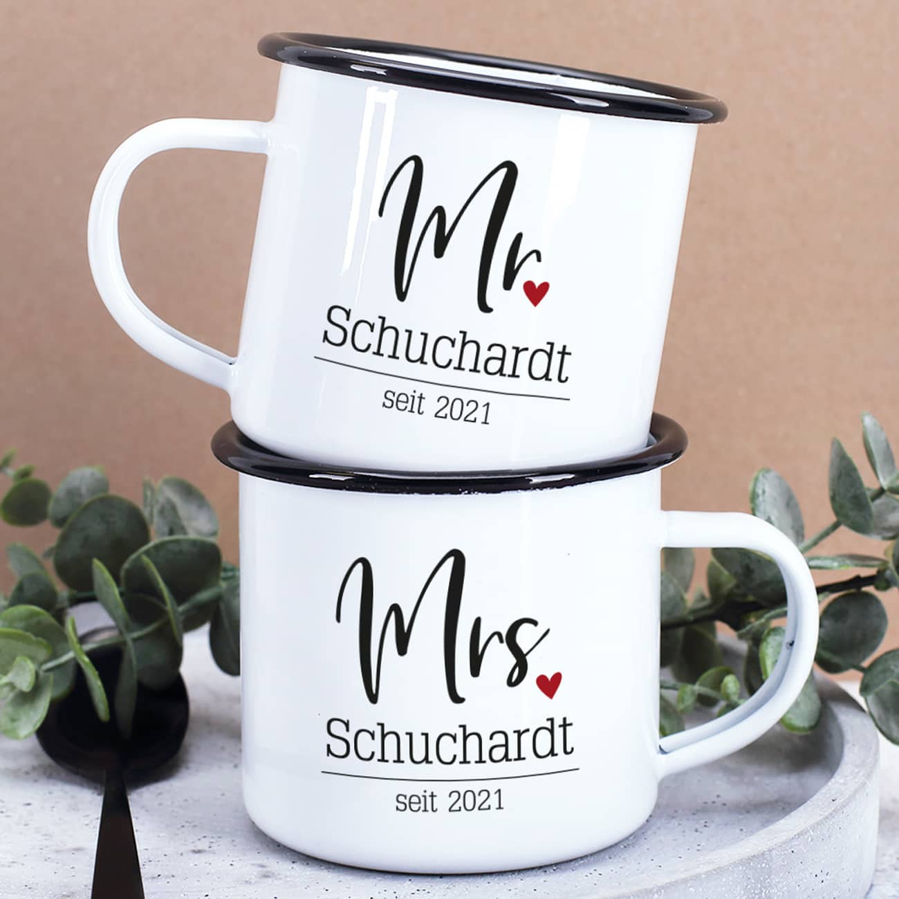 Mr und Mrs Emailletassen