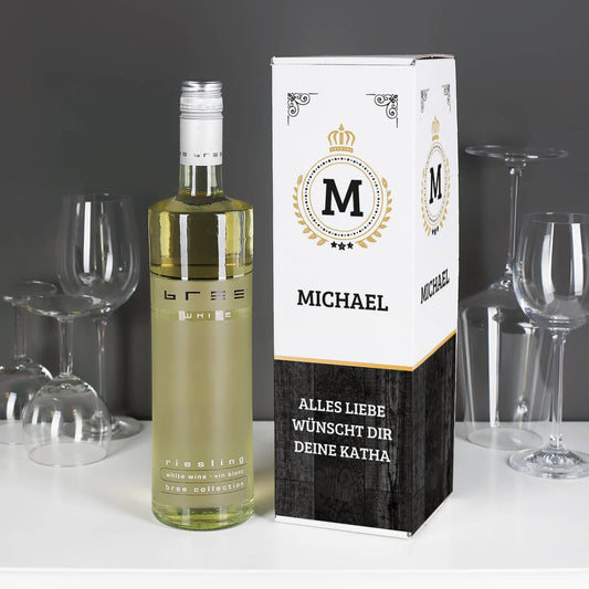 Weißwein mit bedruckter Flaschenverpackung